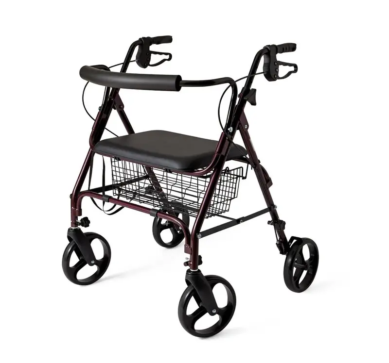 Heavy-Duty X-Wide Rollator Walker in Burgundy – Enhanced Stability