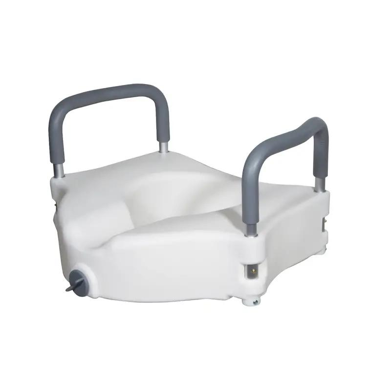 Height-Adjustable Raised Toilet Seat with Detachable Padded Armrests