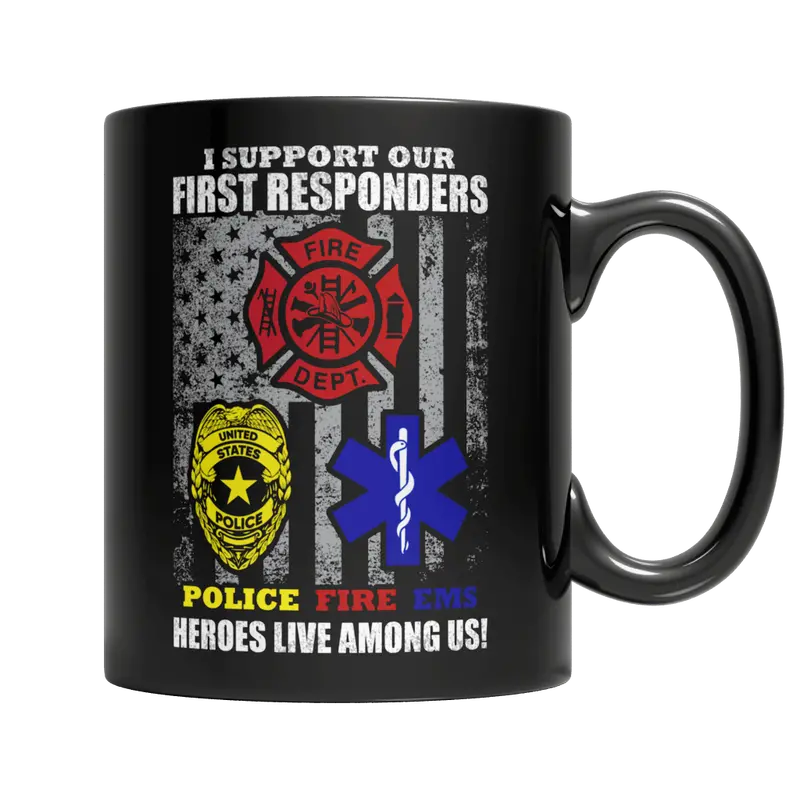 Heroes Live Among Us Patriotic Black Mug