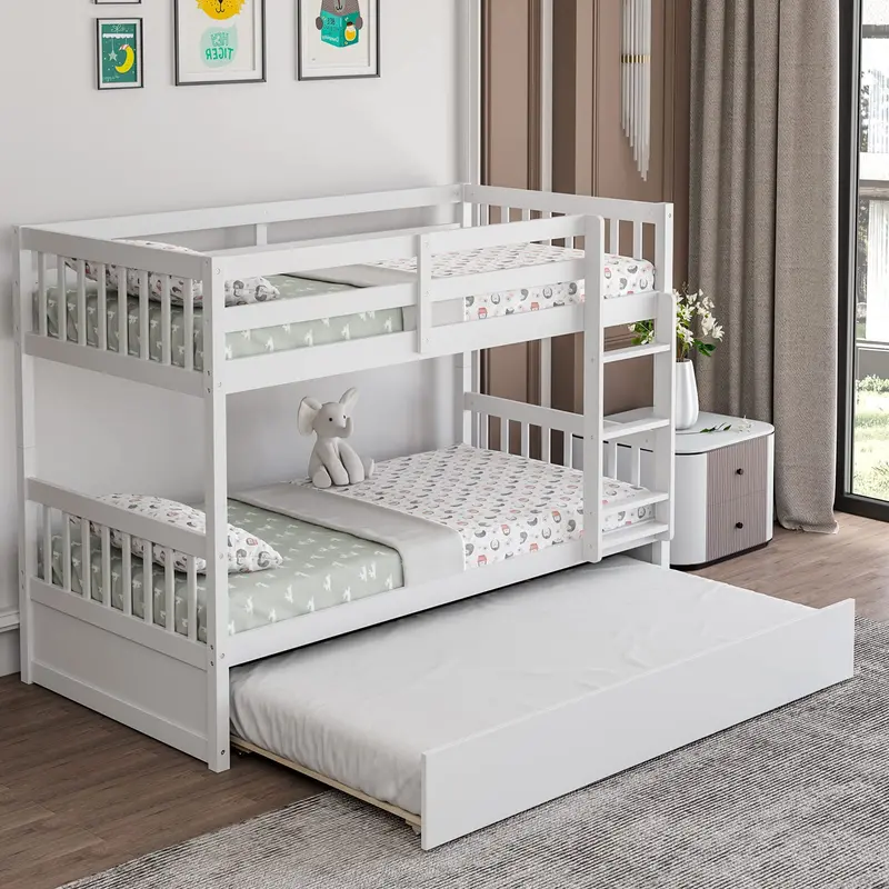 KOMFOTT 2-in-1 Twin-Over-Twin Wooden Bunk Bed with Optional Trundle Function