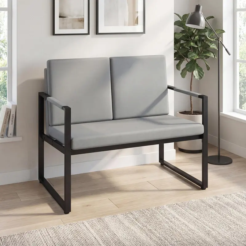 KOMFOTT 2-Seater Industrial-Style Faux Leather Loveseat Sofa
