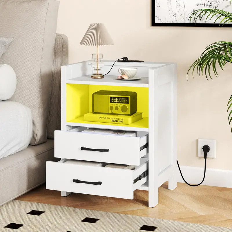 KOMFOTT 23.5-Inch Nightstand with LED Illumination and USB Charging Ports