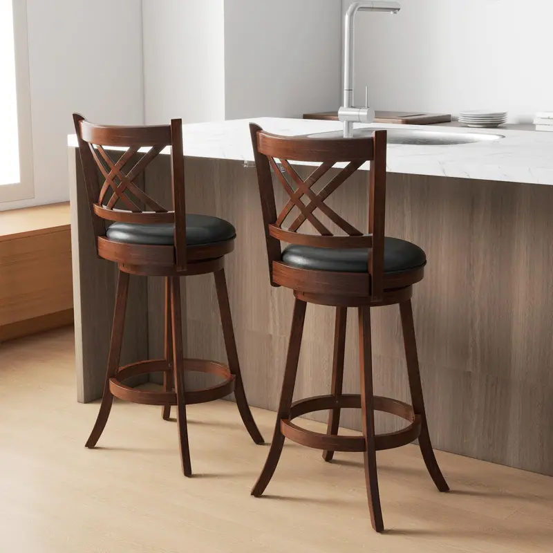 KOMFOTT 29-Inch Bar-Height Swivel Stools (Set of 2 or 4) — Tall-Profile Bar Chairs with Full Back Support and Footrest