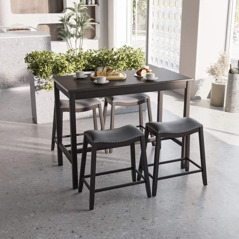 KOMFOTT 5-Piece Bistro Dining Set — Counter-Height Table for 4 with Matching Upholstered Stools