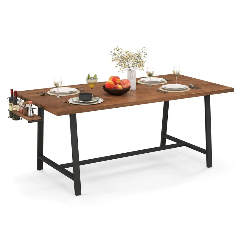 KOMFOTT 72-Inch Industrial-Chic Dining Table with Built-in Wine Rack, Condiment Tray, and Footrest