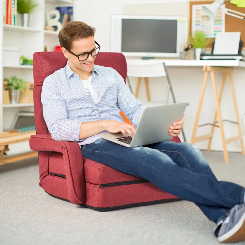 KOMFOTT Adjustable Floor Chair – Six-Position Reclining Design with Armrests & Optional Pillow