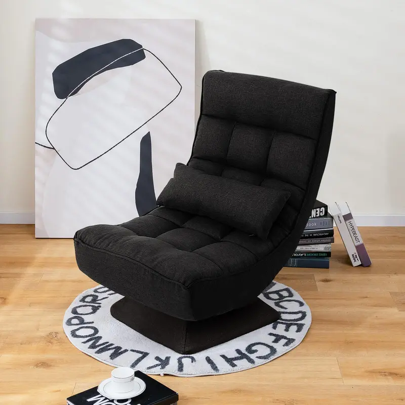 KOMFOTT Adjustable Gaming Floor Chair with Lumbar Massage Pillow, 5-Position Recline & Steel Base
