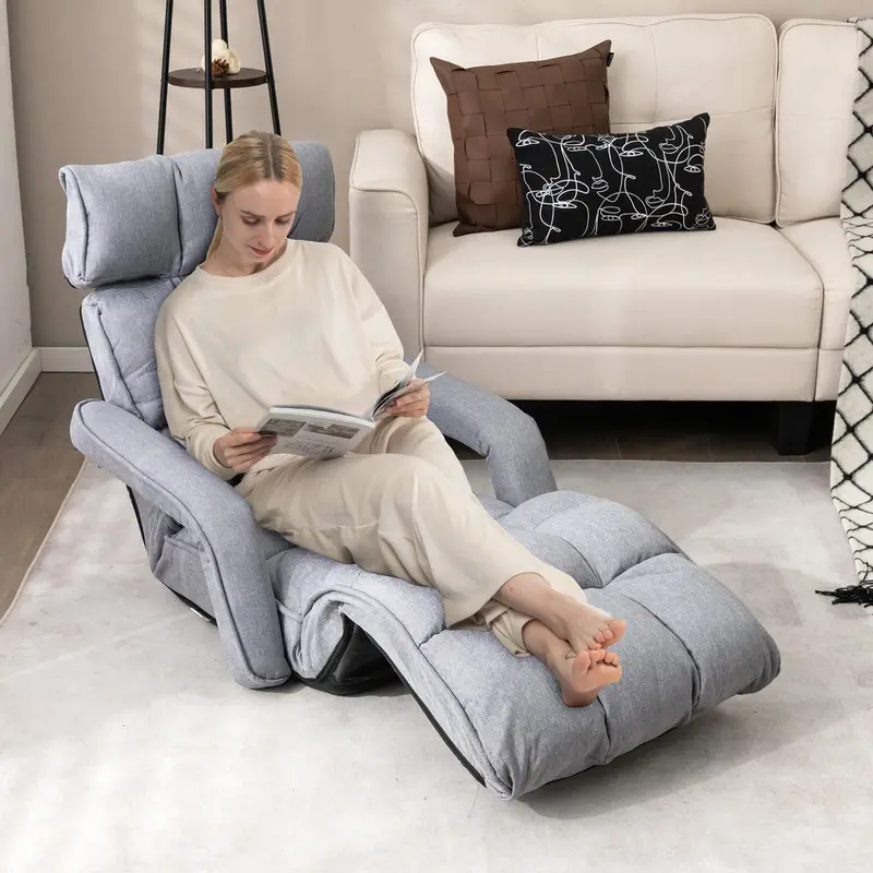 KOMFOTT Adjustable Lazy Floor Sofa – 6-Position Foldable Chaise Lounge with Armrest & Footrest