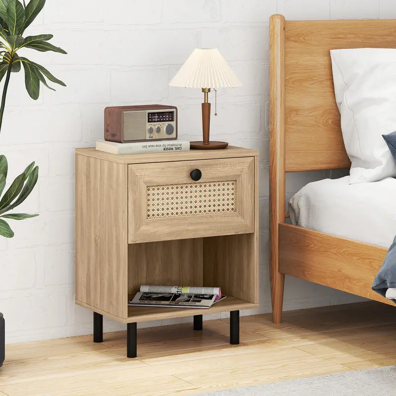 KOMFOTT Boho-Inspired Rattan Nightstand Featuring Built-in Drawer