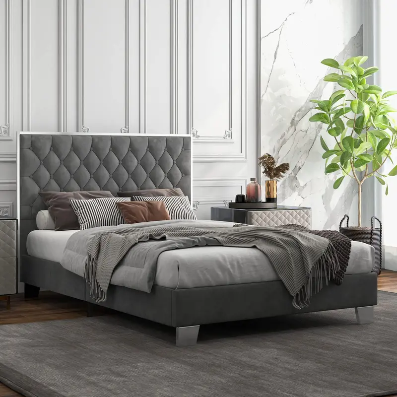KOMFOTT Button-Tufted Full-Size Upholstered Platform Bed Frame