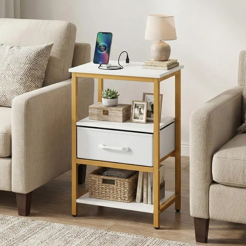 KOMFOTT Compact 1/2-Sized Nightstand with Integrated Charging Station
