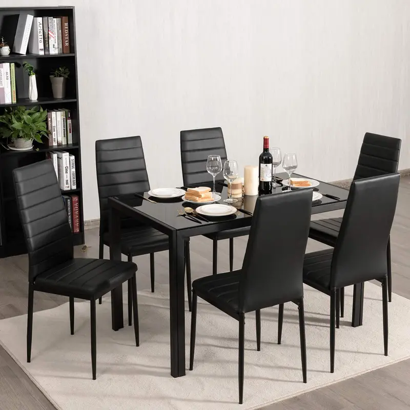 KOMFOTT Ergonomic PVC Dining Chairs (6-Pack) – High-Back Support, Plush Padding & Durable Metal Construction