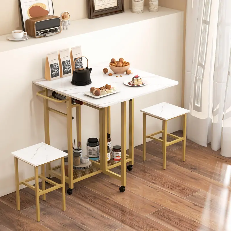 KOMFOTT Extendable Dining Set: Table + 2 Stools with Built-in Wine Rack & Side Handle