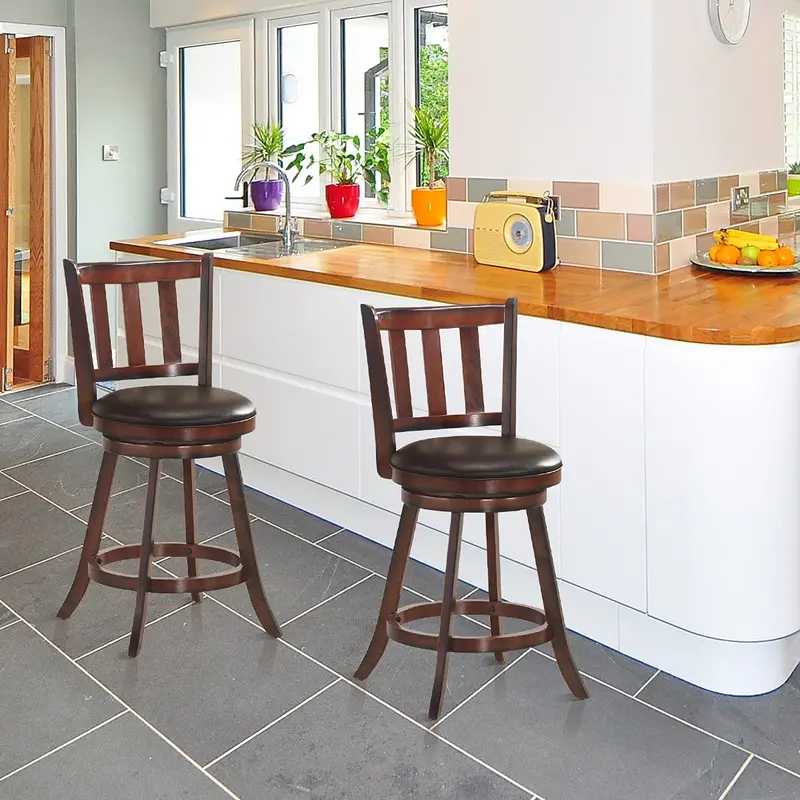 KOMFOTT Fabric-Upholstered Swivel Bar Stools – Set of 2 or 4 with PVC-Padded Seat