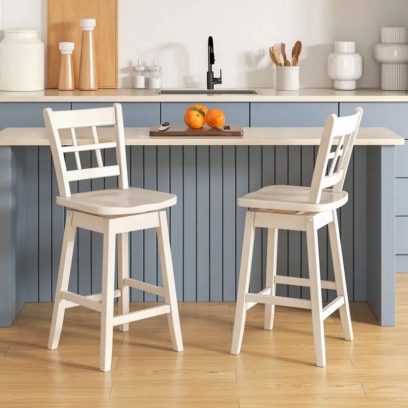 KOMFOTT Farmhouse-Style 24.5-Inch Swivel Barstools (Set of 2 or 4) with 6-Panel Hollow Back and Contoured Ergonomic Seat