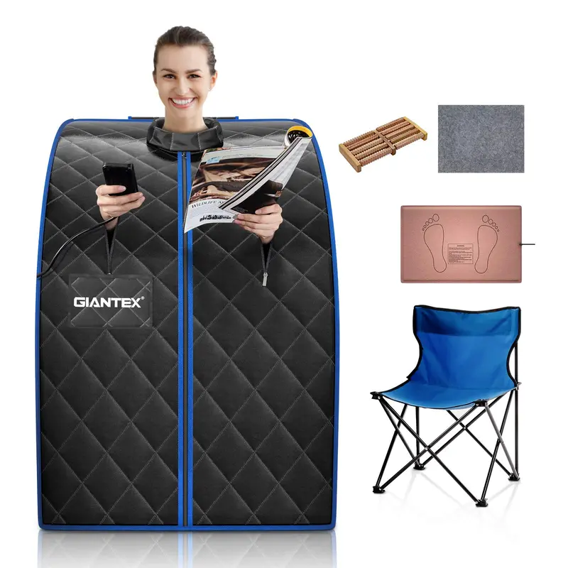 KOMFOTT Foldable Infrared Sauna – 9-Temp Portable Unit with LED Remote, Foot Roller & Mat