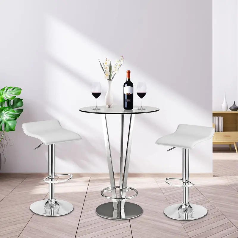 KOMFOTT Height-Adjustable Swivel Bar Stools (Set of 2 or 4) — PU Leather Seat, Chrome Gas Lift, and Sturdy Footrest