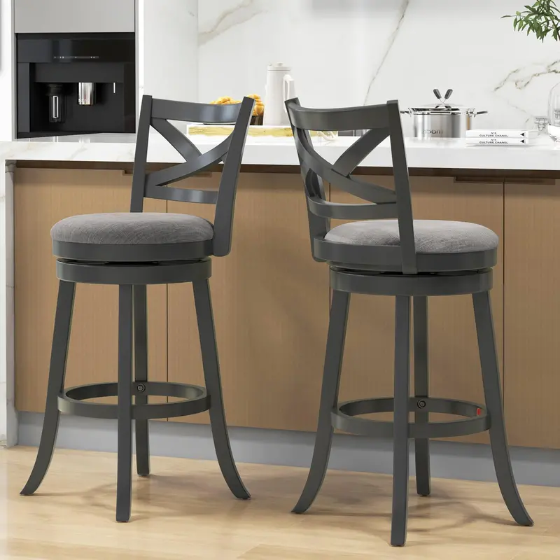 KOMFOTT Hollow-Back Wooden Swivel Bar Stools – Set of 2 or 4 with Soft-Padded Seat