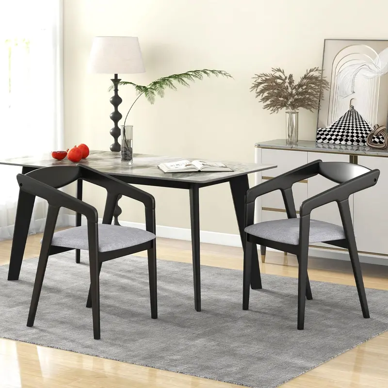 KOMFOTT Linen-Upholstered Dining Chairs – Set of 2 or 4, Armrests & Rubberwood Frame