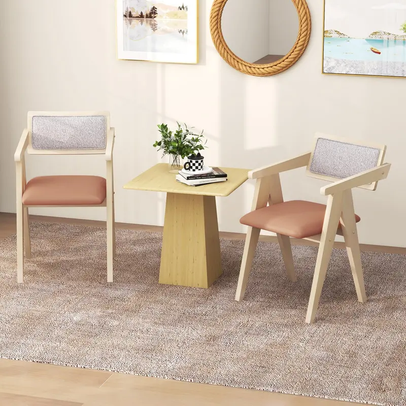 KOMFOTT Mid-Century Wooden Dining Chairs with Leatherette Cushions (Set of 2 or 4)