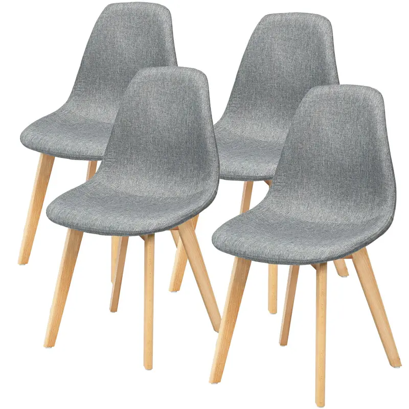 KOMFOTT Modern Fabric Dining Chairs – Solid Wood Legs, High Backrest & Soft-Padded Seat (Set of 4)