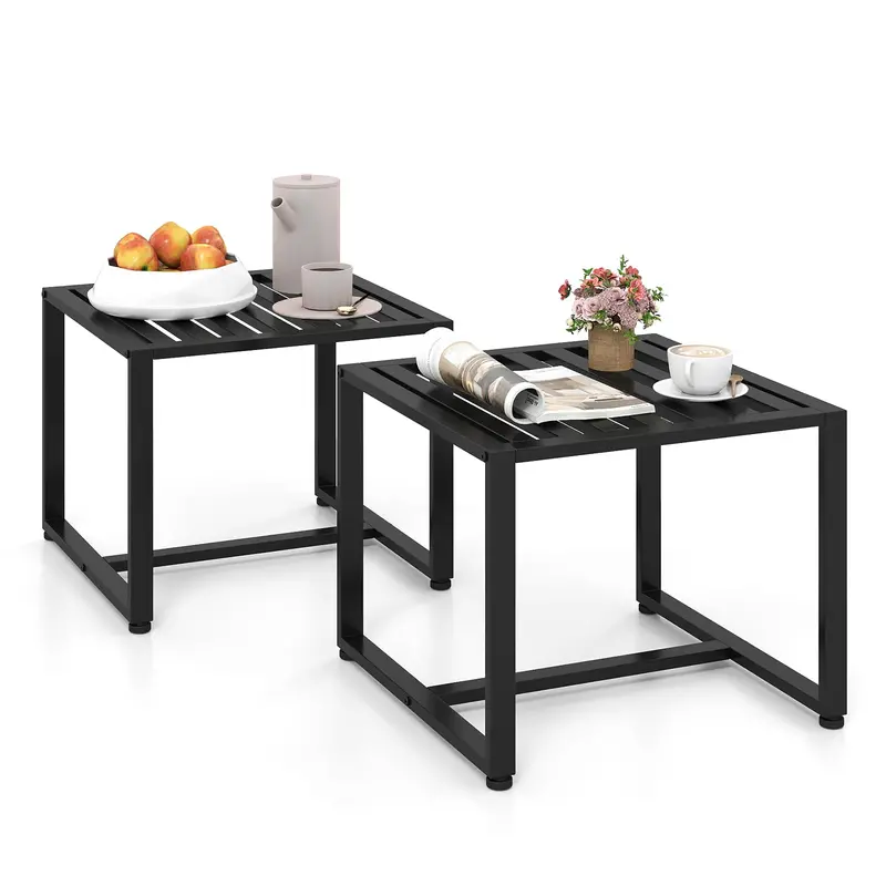 KOMFOTT Pair of Weather-Resistant Outdoor Side Tables – Stackable Patio Accent Set