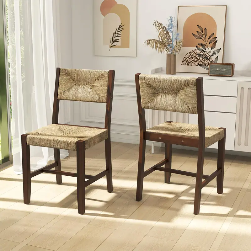 KOMFOTT Rattan Cane Dining Chairs – Set of 2 or 4, Woven Seaweed Back & Seat