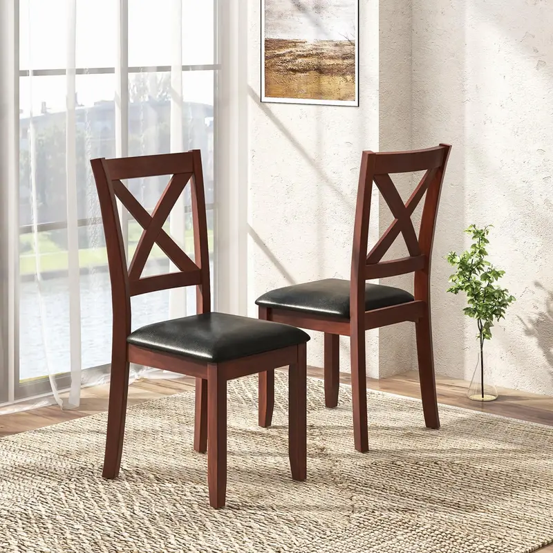 KOMFOTT Rubberwood Dining Chairs Set (2 or 4), Faux Leather Upholstered with Natural Wood Legs