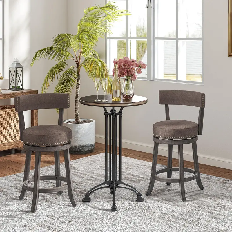 KOMFOTT Rubberwood Swivel Bar Stools (Set of 2 or 4) — Counter Height with Reinforced Footrest and Natural Wood Frame