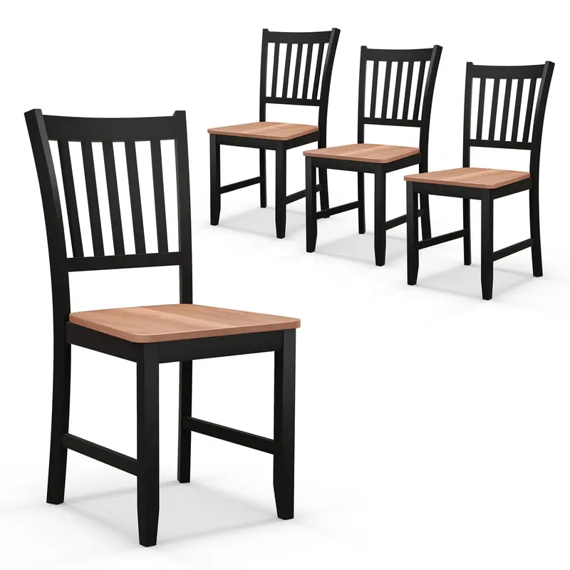 KOMFOTT Rustic Wooden Dining Chairs (Set of 4), Farmhouse-Style Slat Back with Durable Rubberwood Frame
