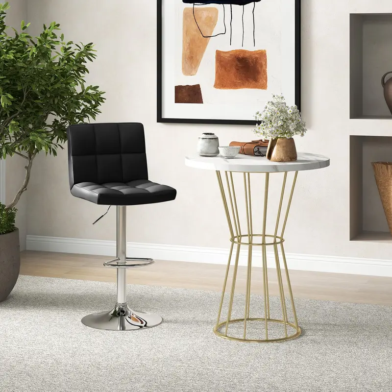 KOMFOTT Single or Duo Set of Height-Adjustable PU Leather Bar Stools — Counter Height with Backrest and Metal Base