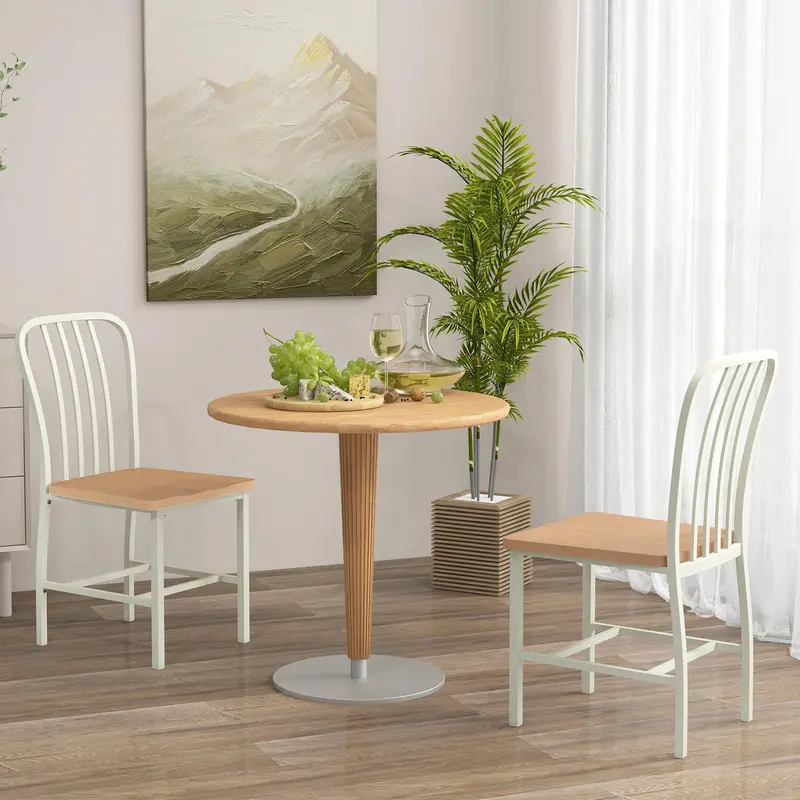 KOMFOTT Slat-Back Dining Chairs (2 or 4-Pack) – Minimalist Steel Frame with Horizontal Wood Accents