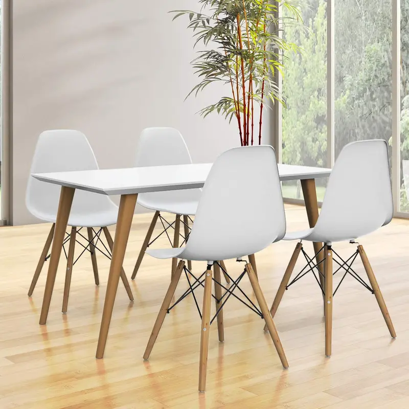 KOMFOTT Stackable Plastic Shell Chairs (4-Pack) – Modern Lounge-Style Dining Seats with Natural Wood Legs