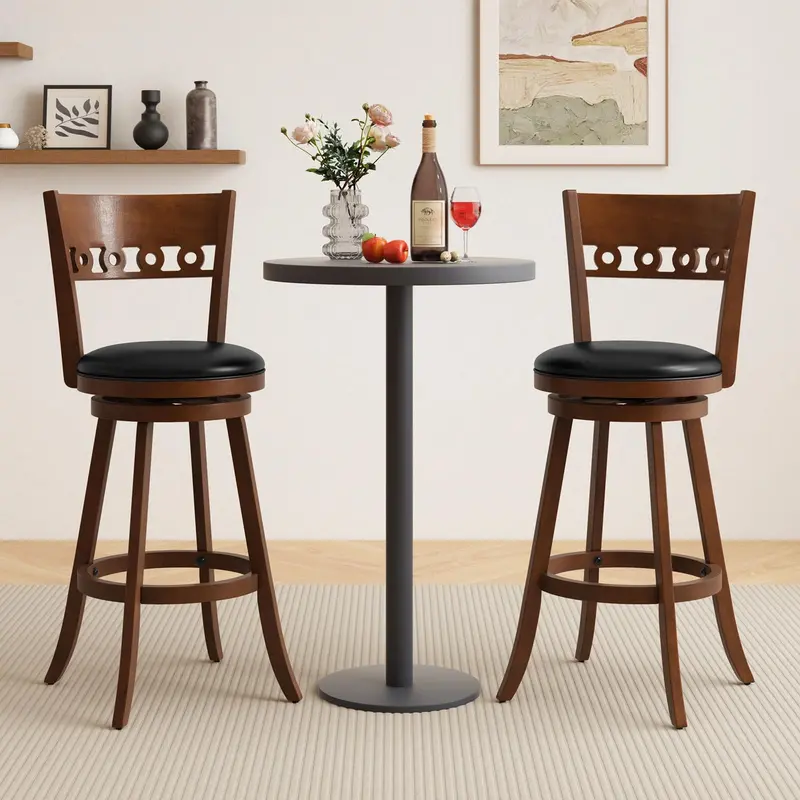 KOMFOTT Swivel Bar Chairs (Set of 2 or 4) — Backed Counter-Height Stools Built from Sustainable Rubberwood