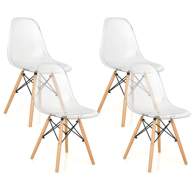 KOMFOTT Transparent Acrylic Dining Chairs (4-Pack) – Contemporary Clear Design with Warm Beech Legs