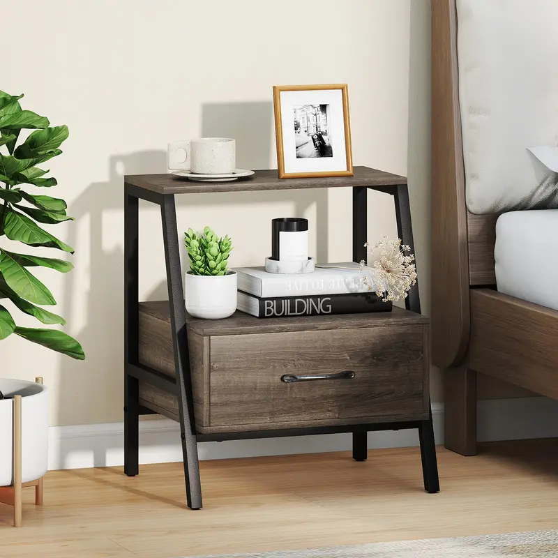 KOMFOTT Two-Tier Nightstand with Storage Drawer