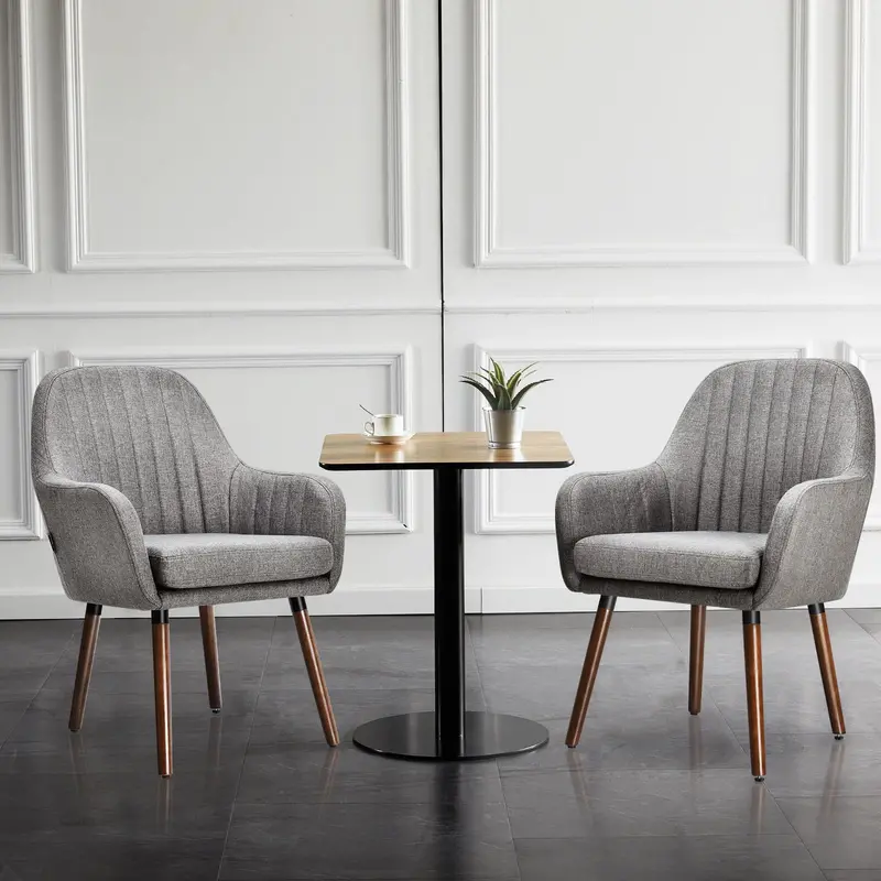 KOMFOTT Upholstered Fabric Dining Chairs (Set of 2 or 4) with Wooden Legs & Arm Support