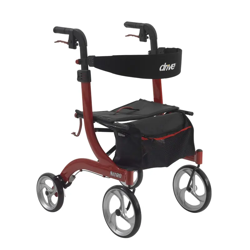 Lightweight Aluminum Nitro Rollator with 10-Inch Wheels – Red