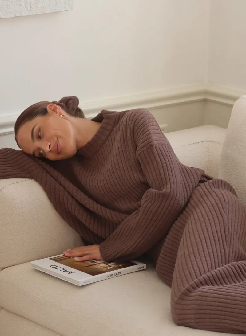 Macchiato Ribbed Knit Sweater and Skirt Ensemble