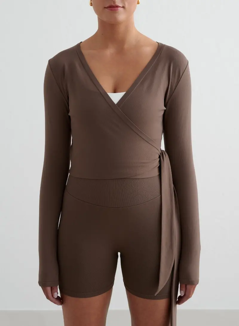 Macchiato Seamless Wrap-Style Long-Sleeve Top