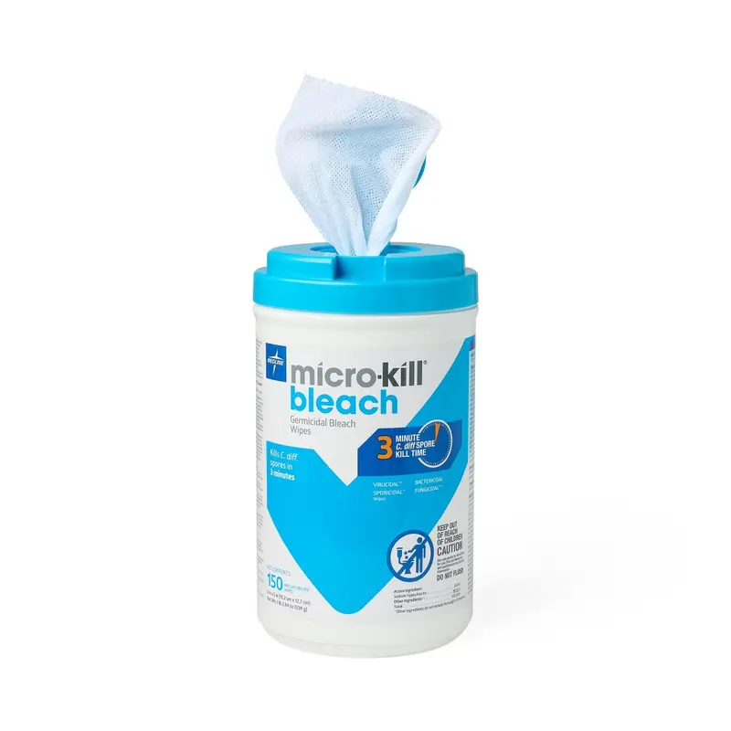 Micro-Kill Germicidal Bleach Wipes – 7″ × 8″, 150-Count Canister (Single)