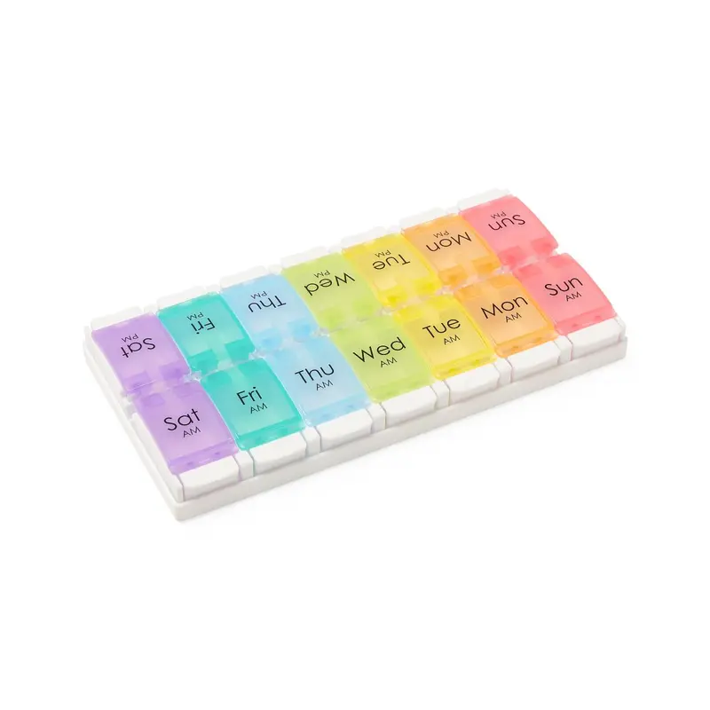 Multicolor 7-Day Pill Organizer – Two-Dose-Per-Day Design (Single Unit)