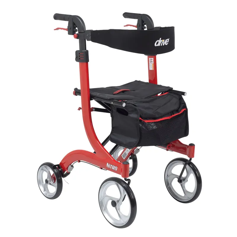 Nitro Euro-Style Tall Rollator Walker – Red Finish
