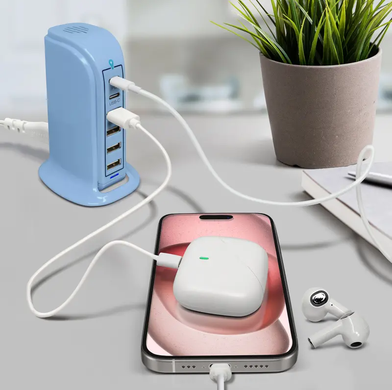 PowerUp PD Power Tower Charging Station – Soft Blue Multi-Port Hub
