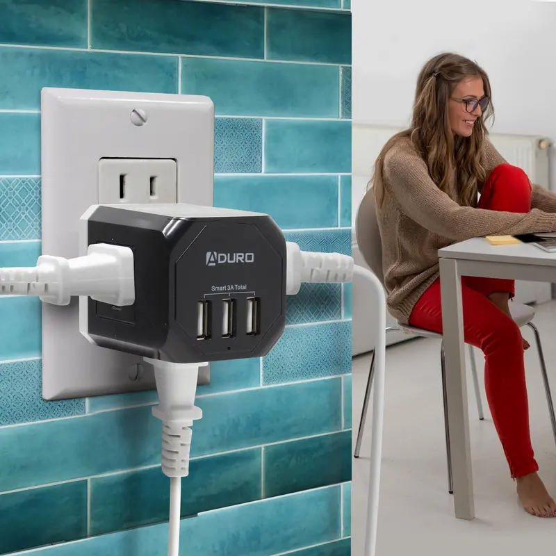 PowerUp Squared Charging Station – 3 Outlets + 3 USB Ports, Black