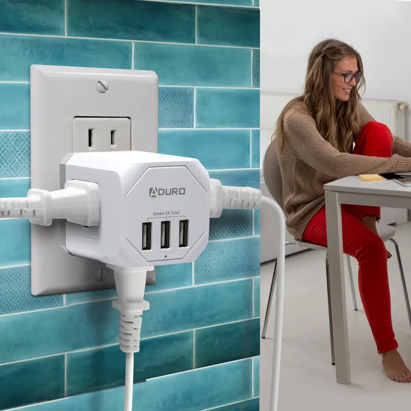 PowerUp Squared Charging Station – 3 Outlets + 3 USB Ports, White
