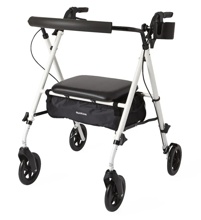 Premium Rollator Walker with 7-Inch Wheels – White Finish