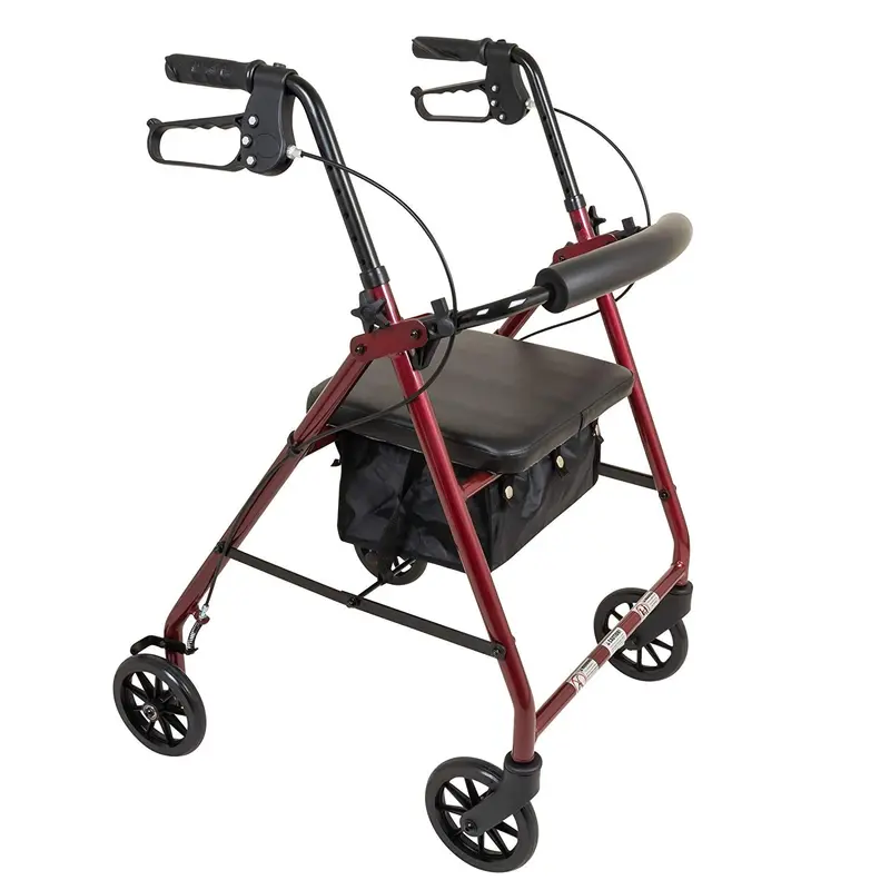 ProBasics Foldable Aluminum Rollator – 6-Inch Wheels, Burgundy (1 Unit)