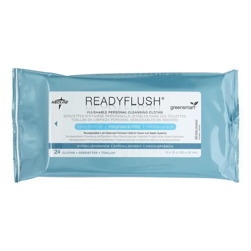 ReadyFlush Fragrance-Free Flushable Personal Cleansing Wipes – Soft Pack (Case of 24)