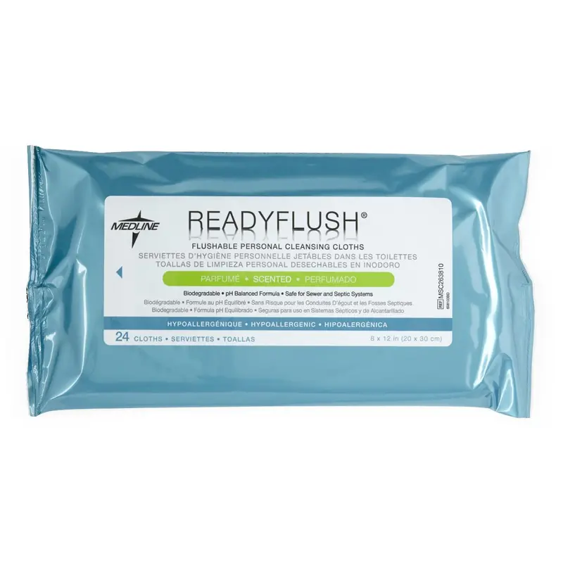 ReadyFlush Scented Flushable Personal Cleansing Wipes – Soft Pack (Case of 24)